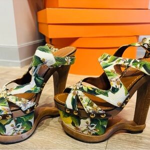 Dolce & Gabbana Keira Floral Print Canvas Sandals Authentic